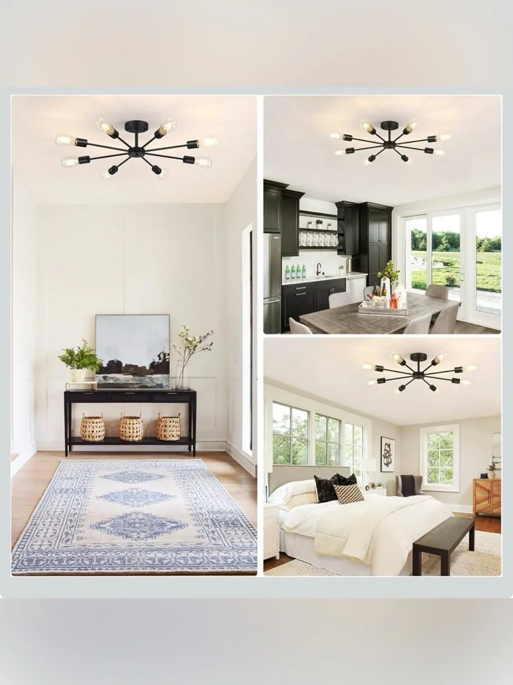8-Lights Semi Flush Mount Ceiling Light, Matte Black Hallway Ceiling Lighting w